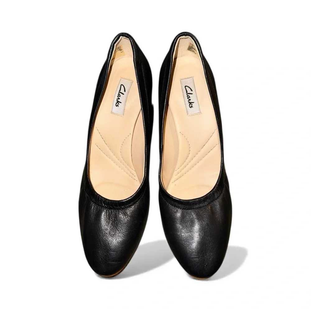 Clarks Black Leather Block Heel Round Toe Pumps, Women’s Shoes - US Size 6 M EUC - Picture 2 of 12